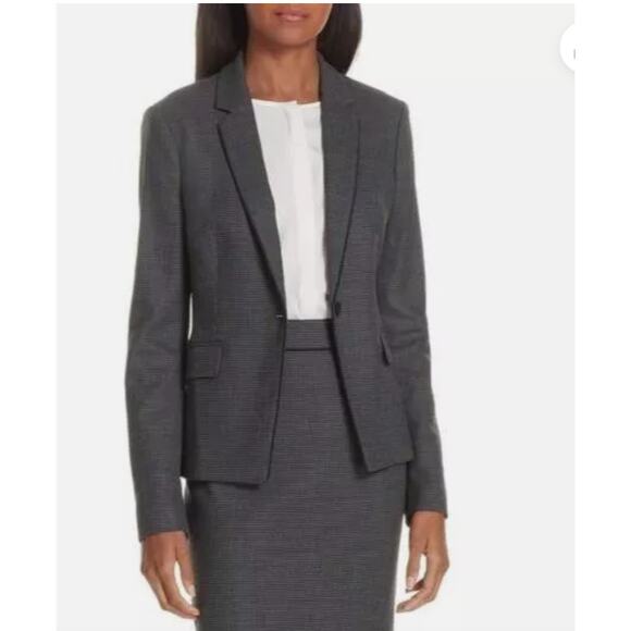 Boss Hugo Boss Blazer Womens Small Black White Check Jorita Suit Jacket Wool - Picture 1 of 9